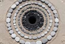 sculpture pebbles around a hole andy goldsworthy